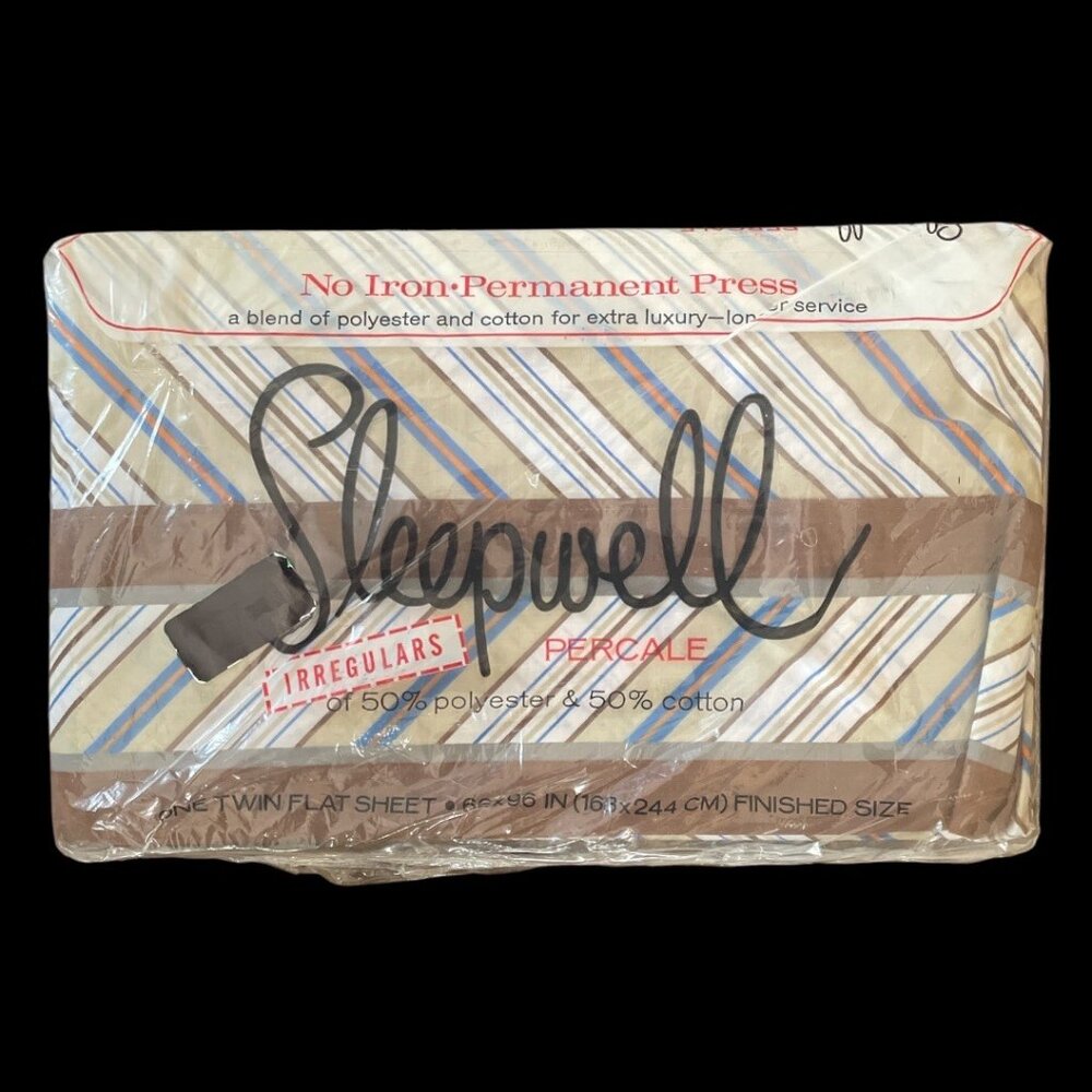 Vtg. Sleepwell Twin Flat Sheet Plaid No Iron-Permanent Press Made in USA